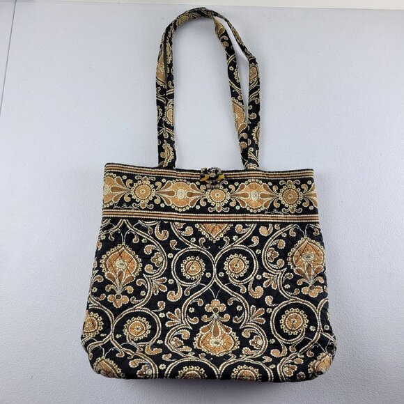 Vera Bradley Retired Pattern Caffé Latte Quilted Bag Handbag Large Black/Brown - Picture 1 of 12